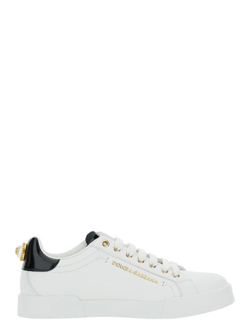 Dolce & Gabbana Women White Low Top Sneakers With Logo Lettering On The Tongue And Logo Detail On The Heel In Leather Woman