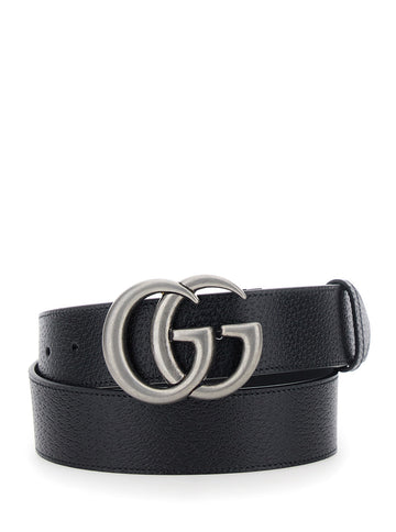 Gucci Men Black Belt With Gg Buckle In Leather Man