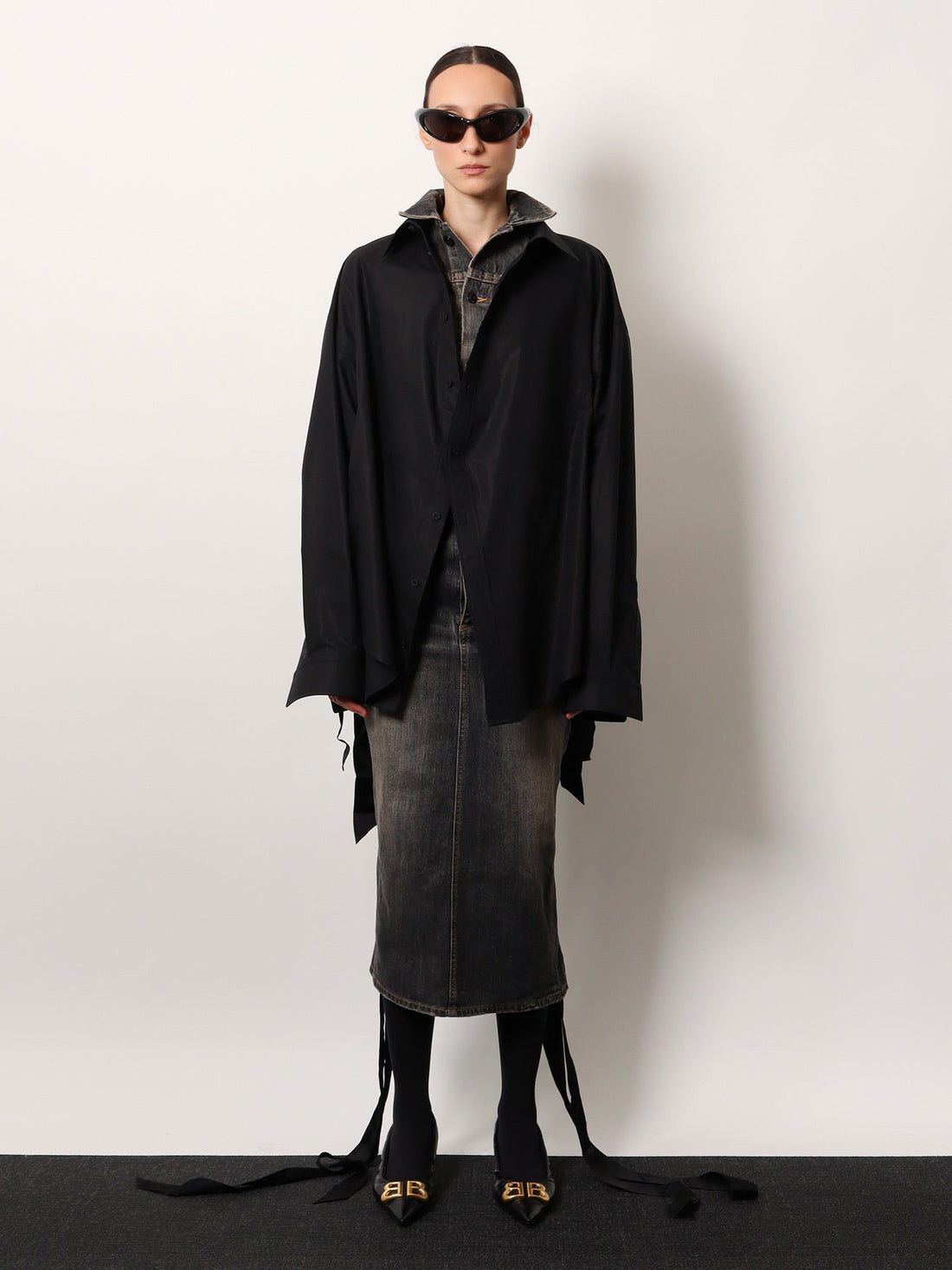 Balenciaga Women Swing Cotton Shirt With Balennciaga Embroidery