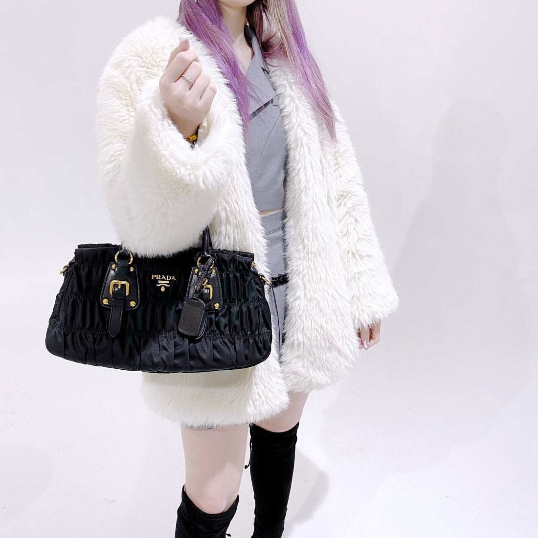 Prada Black Tessuto Gaufre Handle Bag TWS pop