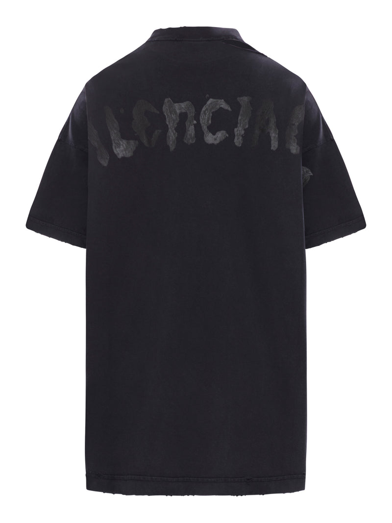 Balenciaga Women Women`S Painted Vintage Oversize T-Shirt In Black Délavé