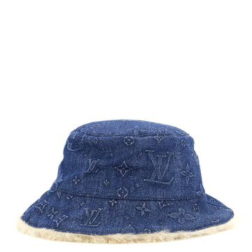 Bonnet Bucket Hat Monogram Denim and Shearling