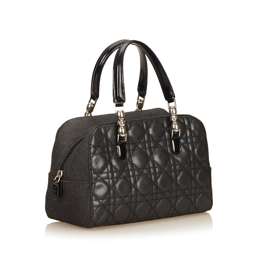 Perforated Cannage Quilt Leather and Canvas Bag