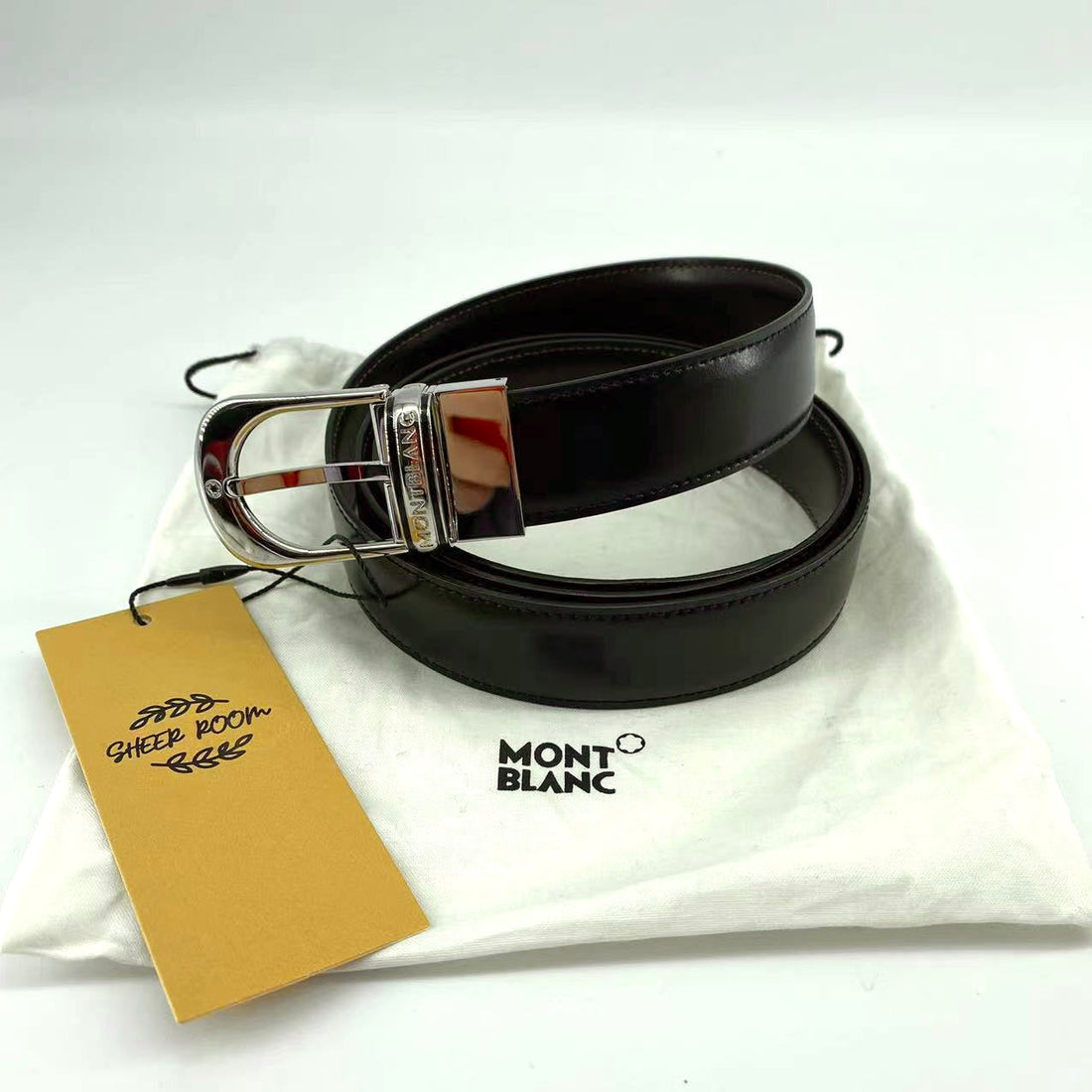Mont Blanc Men's black leather belt TWS