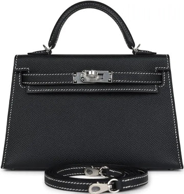 HERMÈS - KELLY HSS MINI 20 SELLIER BLACK EPSOM WHITE STITCHING PALLADIUM HARDWARE