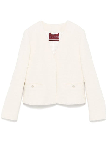 GUCCI Wool Blend Bouclé Construction Concealed Jacket