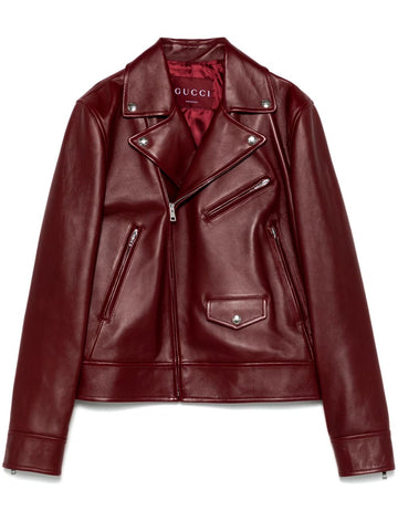 GUCCI Women's Leather Jacket with Off-Centre Zip Fastening