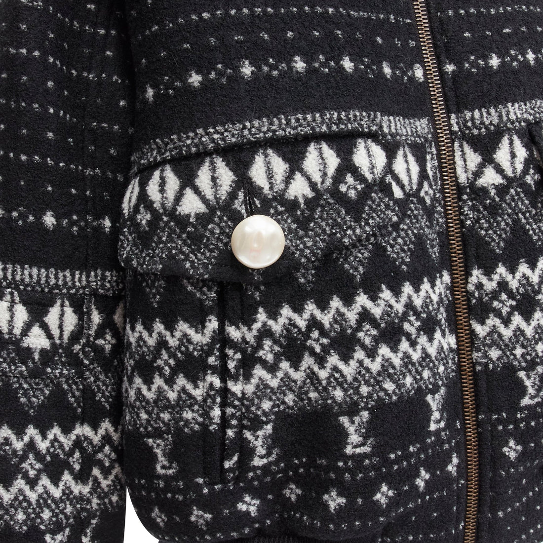 Louis Vuitton LV logo intarsia argyle wool boxy aviator jacket