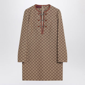 Gucci Beige Dress In Gg Fabric With Clip Detail Women