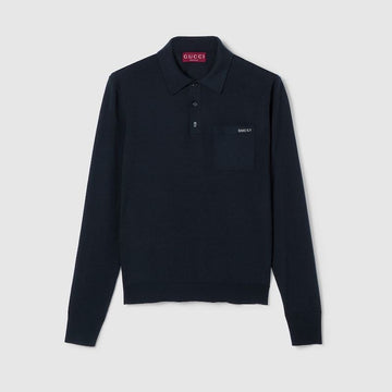 GUCCI Men's Fine Wool Long Sleeve Polo