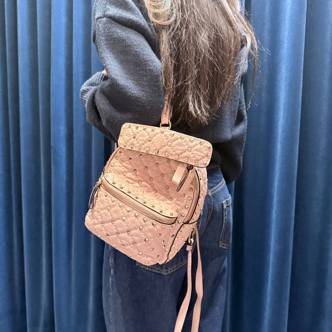 VALENTINO GARAVANI Nappa Quilted Mini Rockstud Spike Backpack Poudre