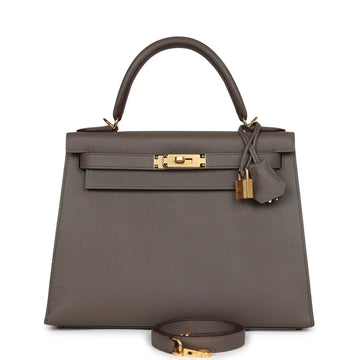 HERMES - KELLY SELLIER 28 GRIS ETAIN EPSOM GOLD HARDWARE