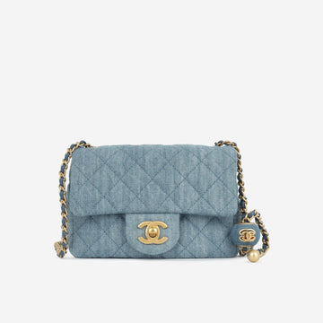 Chanel Chanel - Mini Square Pearl Crush - Blue Denim AGHW - Pristine Condition