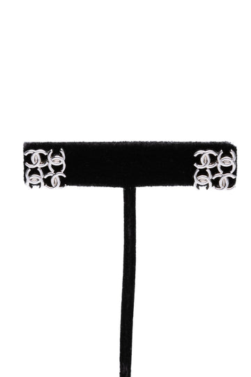 CHANEL 24B CC Square Silver Stud Earrings