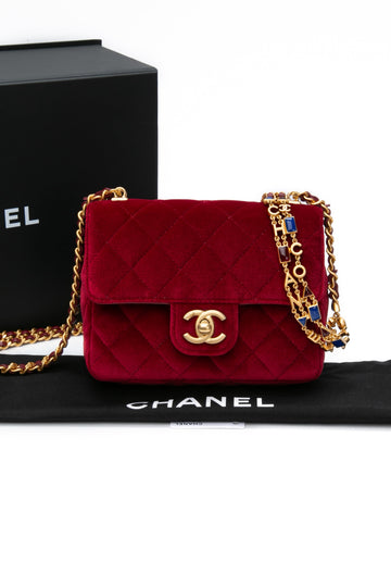 CHANEL 22B Burgundy Velvet Enamel Mini Flap Bag