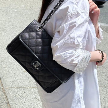 Chanel Black Quilted Caviar Leather French Riviera Flap Bag