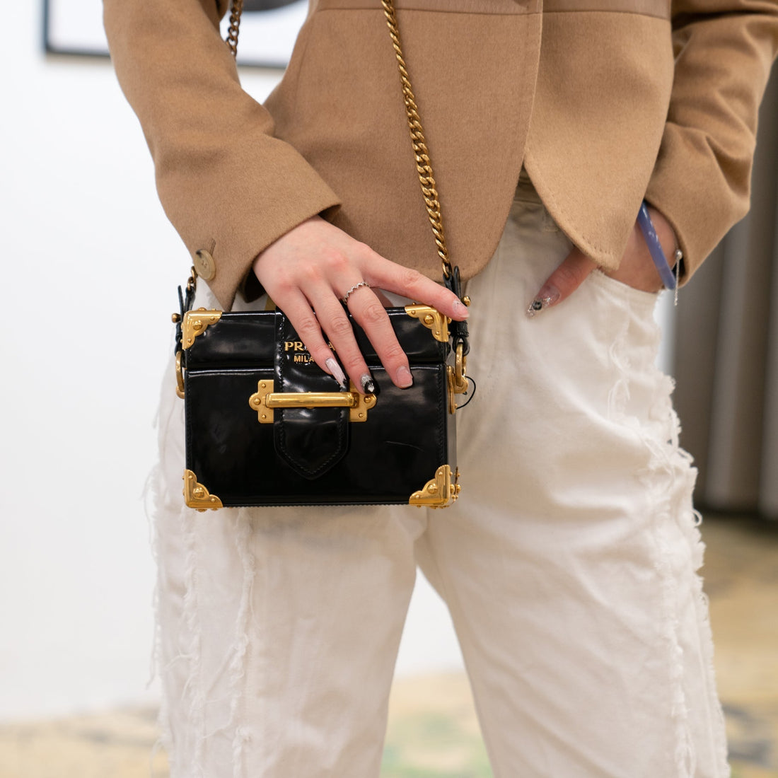 Prada Cahier Patent Leather Shoulder Bag