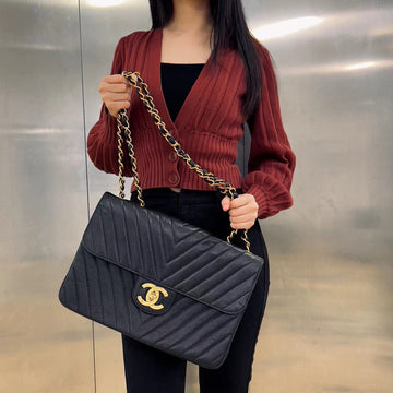 Chanel Black Chevron Shoulder Bag