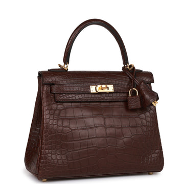 Hermes Kelly Retourne 25 Rouge Sellier Matte Alligator Gold Hardware