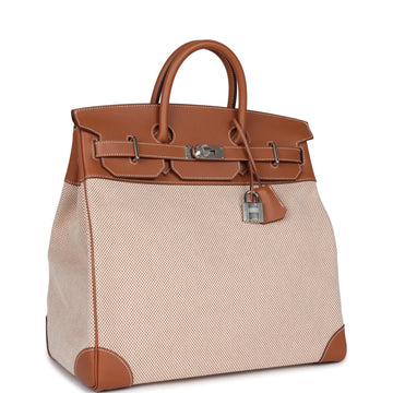 Hermes Birkin HAC 40 Gold Evercolor and SSru Toile Palladium Hardware