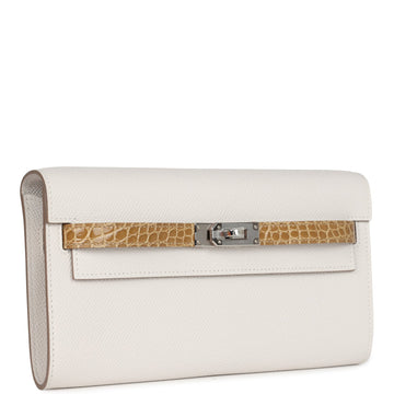 Hermes Kelly Wallet To Go Touch Gris Pale Epsom and Beige Sable Shiny Alligator Palladium Hardware