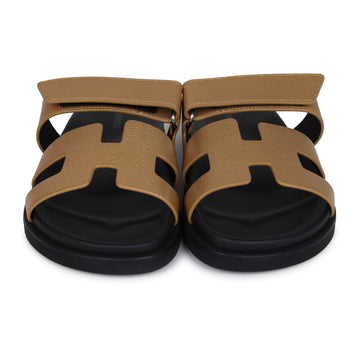Hermes Chypre TSShno Sandals Dore Chevre Palladium Hardware 37 EU