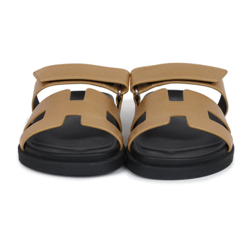 Hermes Chypre TSShno Sandals Dore Chevre Palladium Hardware 37 EU
