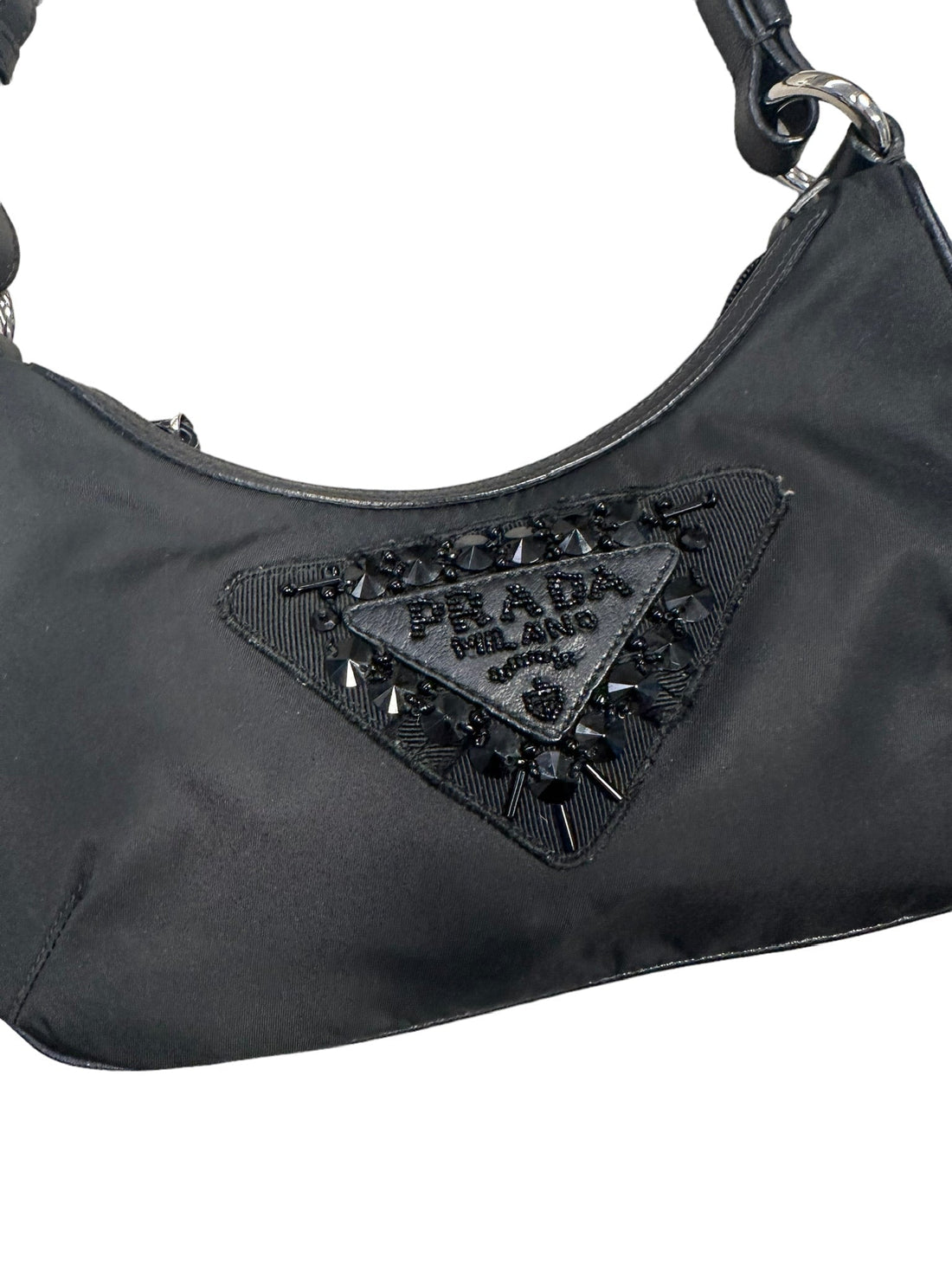 PRADA - Black Nylon Beaded Logo Pochette