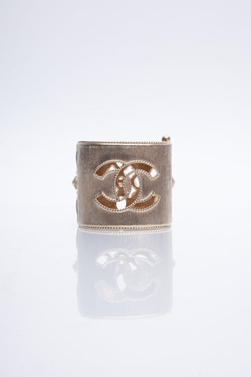 CHANEL Faux Pearl CC Cuff Hinged Bracelet