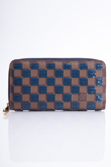 LOUIS VUITTON Paillettes Blue Sequin Damier Ebene Zippy Wallet