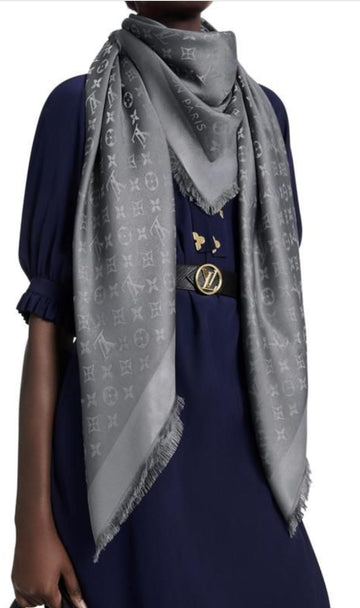 LOUIS VUITTON Charcoal Grey Monogram Shine Shawl (New)