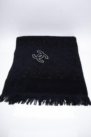 CHANEL CC Logo Black Beach Towel