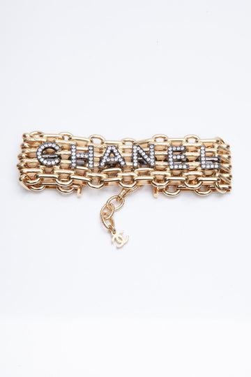 CHANEL Gold Silver Crystal Bracelet