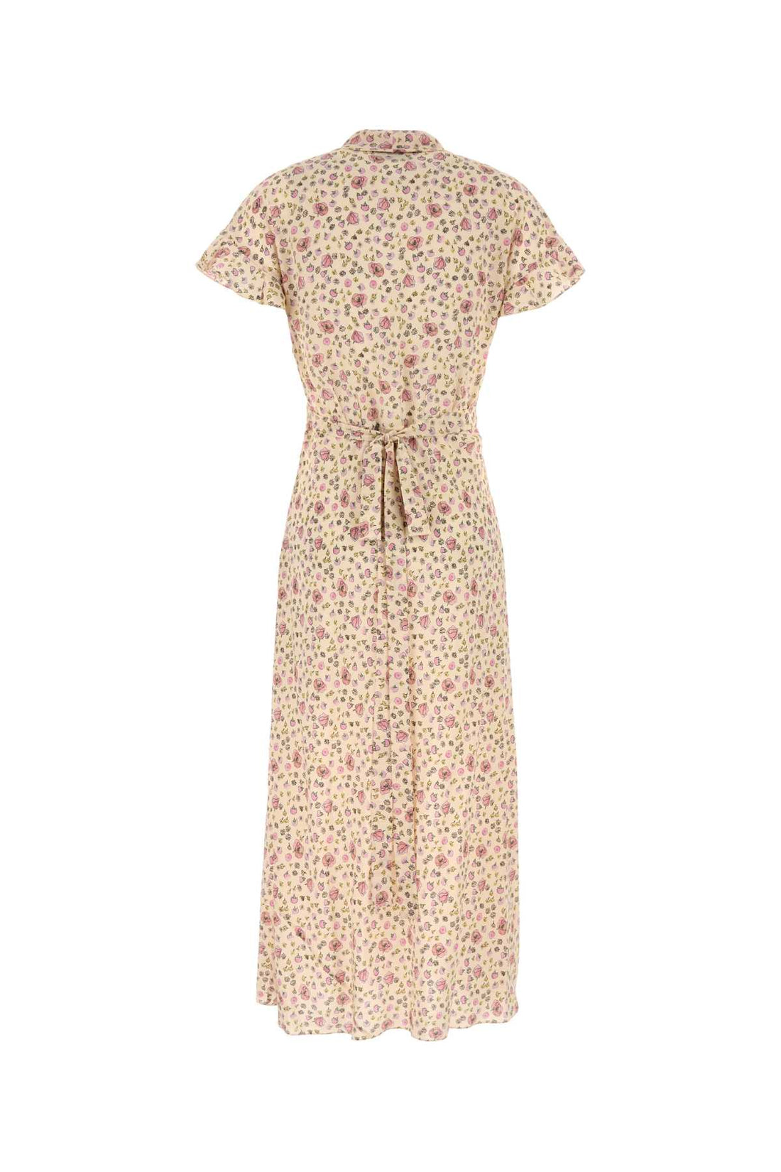MIU MIU Printed Silk Dress with Decorative Bow and Waist Belt