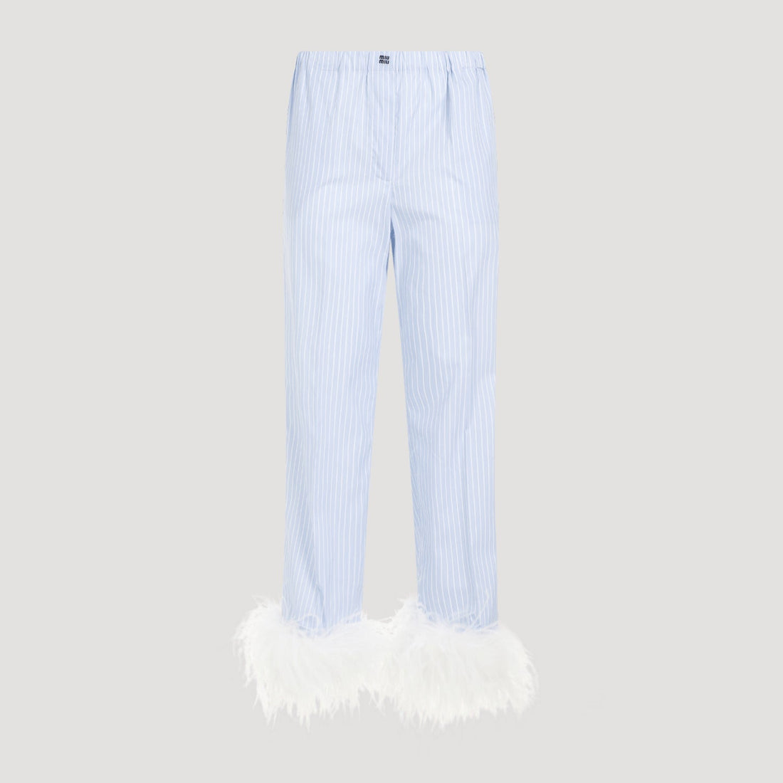 MIU MIU Cotton Trousers with Striped Design and Elasticated Waistband