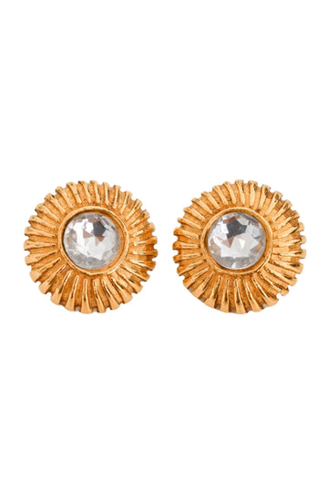 Chanel™ Gold Tone Sunburst Rhinestone Clip On Earrings
