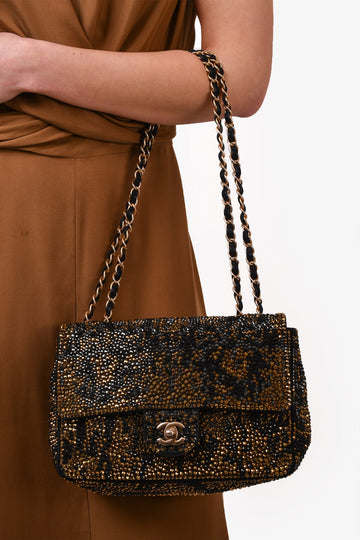 Chanel 2014-15 Black/Gold SwaroESki Crystal Embellished Medium Single Flap Shoulder Bag