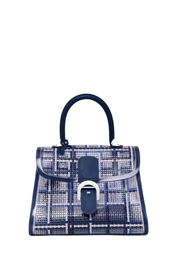 Delvaux Navy Vinyl Gingham 'Dreamer Brillant' MM Top Handle with Strap