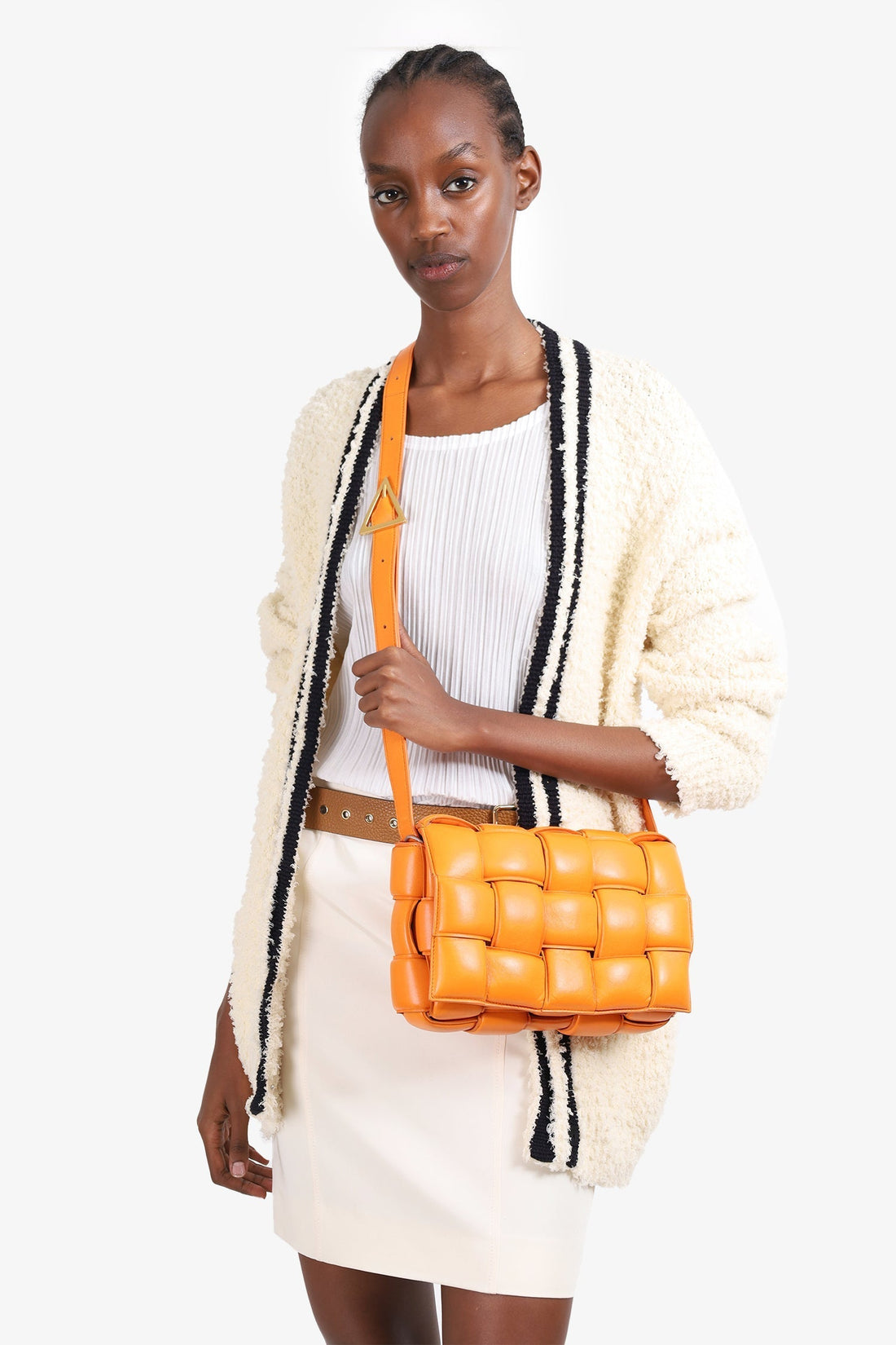 Bottega Veneta Orange Leather "Padded CaESette" Shoulder Bag