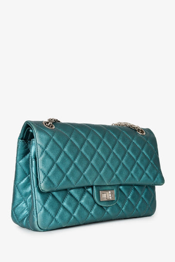 Chanel 2008/9 Teal Metallic Quilted Leather 2.55 ReiESue 226 Double Flap Bag
