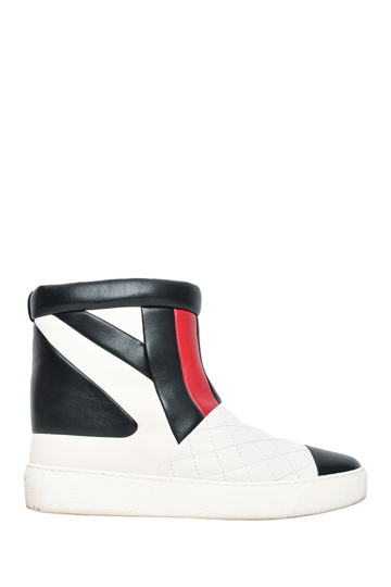 Chanel White/Black/Red Leather Quilted Ankle Boots Size 37