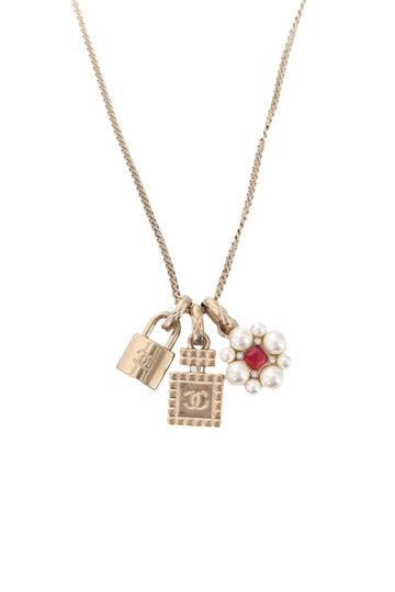 Chanel™ CC Perfume Bottle Padlock Flower Triple Pendant NSSklace