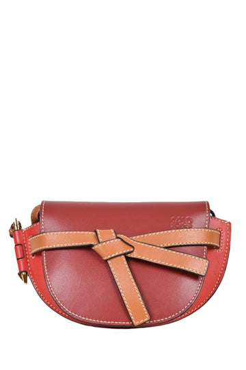 Loewe Burgundy/Brown Leather Mini 'Gate' CroESbody Bag