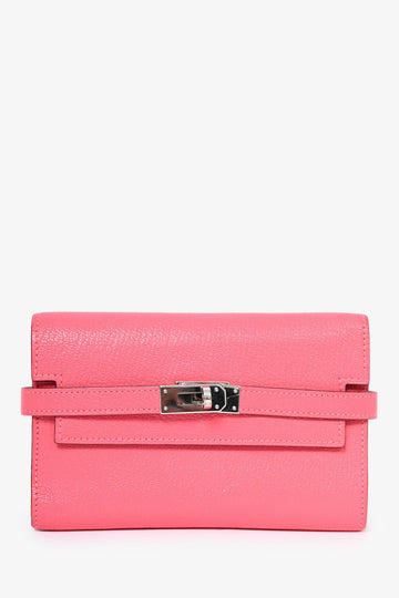 Hermès 2018 Rose Azalee Chevre Mysore Leather Short Kelly Wallet