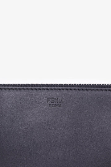Fendi Black Calfskin Crystal  Embroidery Karlito Zip Pouch