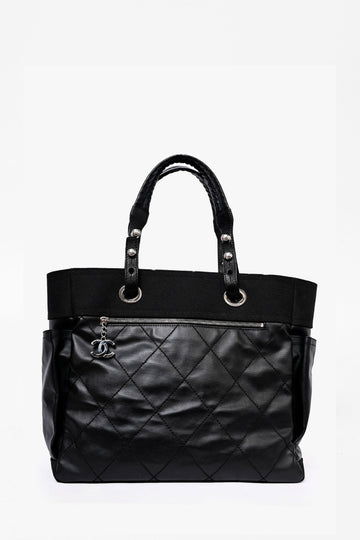 Chanel™ 2012 Black Leather/Canvas 'Paris Biarritz' Tote Bag