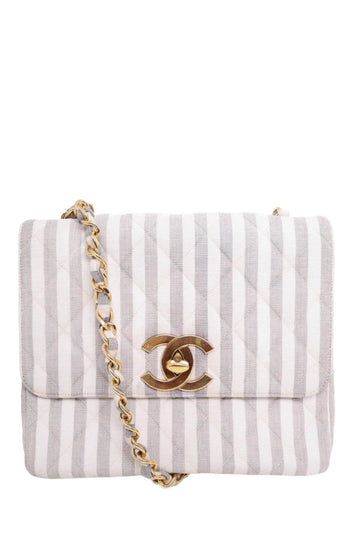 Chanel™ 1994-96 Grey/White Striped Chain Shoulder Bag