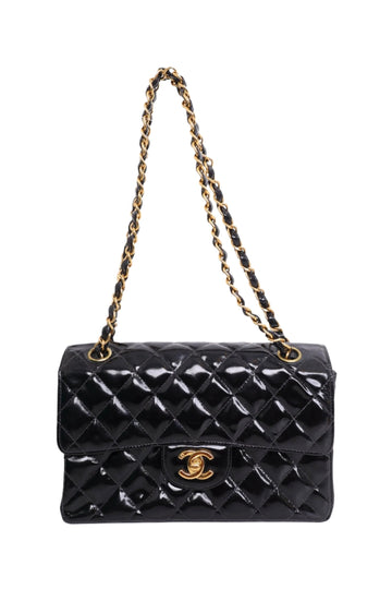 Chanel™  1996-97 Black Quilted Patent Double Sided Flap Bag
