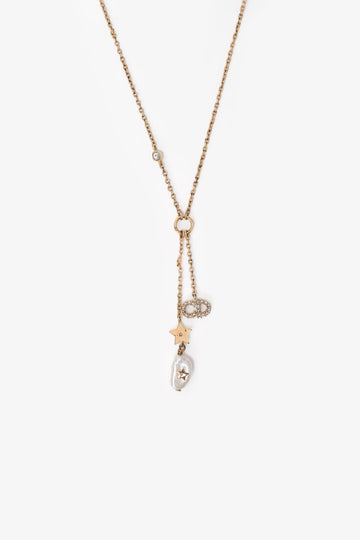 Christian Dior Gold Toned CD Pearl Drop NSSklace