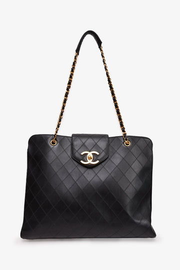 Chanel™ 1991/94 Black Leather Quilted XL Supermodel Weekender Tote